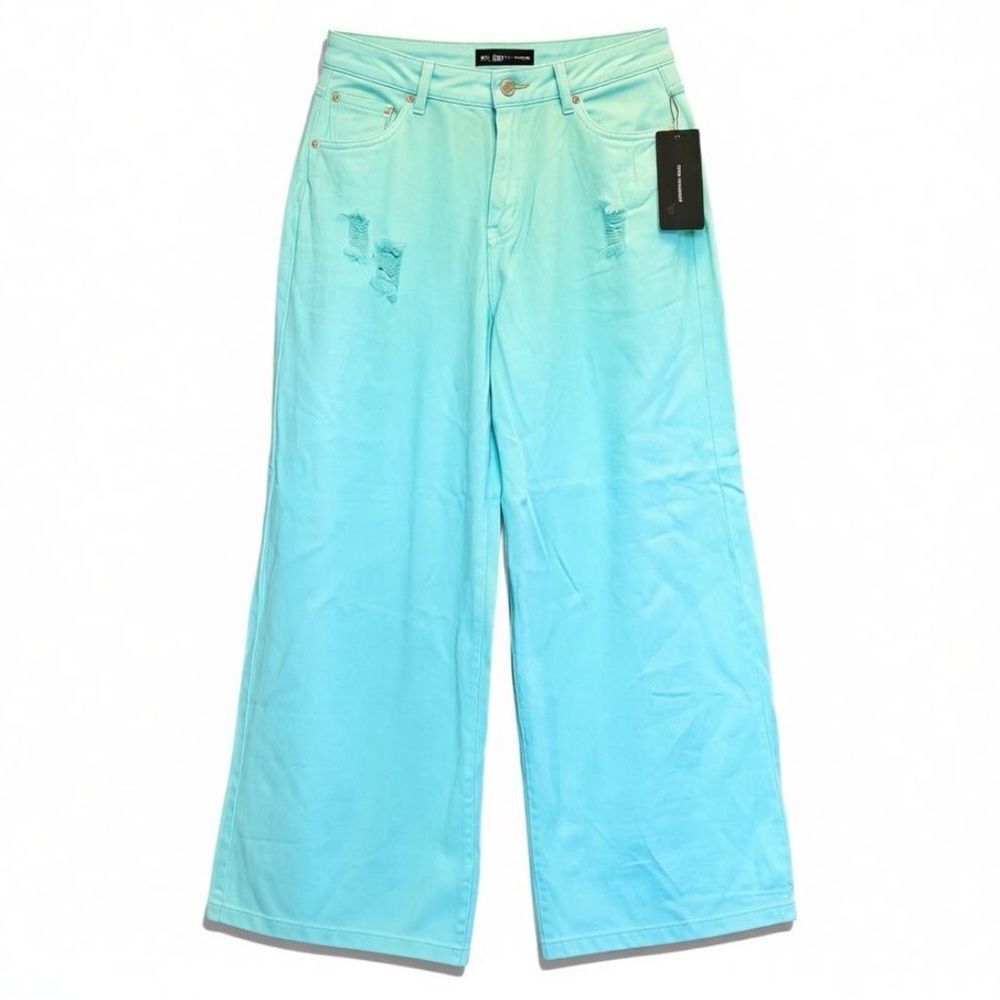 Mint Blue High Rise Distressed Wide Leg Jeans NWT | American Bazi - Picture 10 of 16